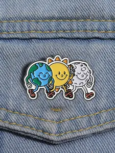 Cartoon Planet Design Brooch, Cute Cartoon Alloy Badge for Daily Clothing Decor, Trendy All-match & Exquisite Brooch for Birthday Gift