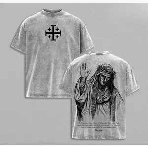 Washed T-shirt, Jerusalem Crusader King T-shirt, Jerusalem Cross medieval Christian shirt, vintage washed Gothic faith streetwear - Jesus clothing - Christian clothingRAIMENTRY