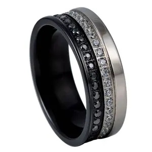Two-tone Plated Double Row Black & White CZ Etenrity – 8mm
