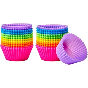 Reusable Silicone Cupcake Liners 24 Pack | Non-Stick Muffin Baking Cups, BPA-Free, Oven & Dishwasher Safe, Multicolor Food Grade Liners