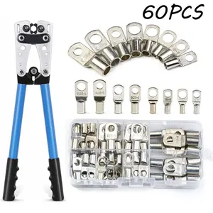 Multipurpose Car Auto Copper Ring Terminal, Wire Crimp Connector with HX-50B Plier, Professional Bare Cable Battery Terminals Soldered Connectors Kit, Universal Connector