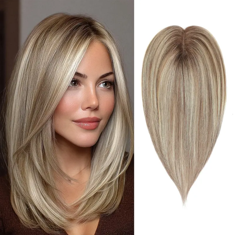 Vasilia Women's Real Human Glueless Straight Hair Toppers - 12/14in, 45g, 4*4.8in Swiss & Upgraded Mono Base, 4-Clips, Breathable Comfortable, for Female Early to Moderate Hair Loss, Daily Use Gift Option