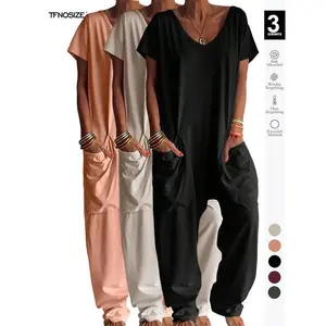 1/2/3 pcs Oversized Women's Harem Jumpsuit, Bohemian Style One-Piece Romper with Side Pockets, Casual Fashion for All-season 2026