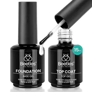 Beetles 2 Pcs No Wipe Gel Top Coat and Base Coat Set - Shine Finish and Long Lasting, Soak Off LED Nail Lamp Gel Base Top Coat Finish Nail Art Design Manicure Gifts for Women