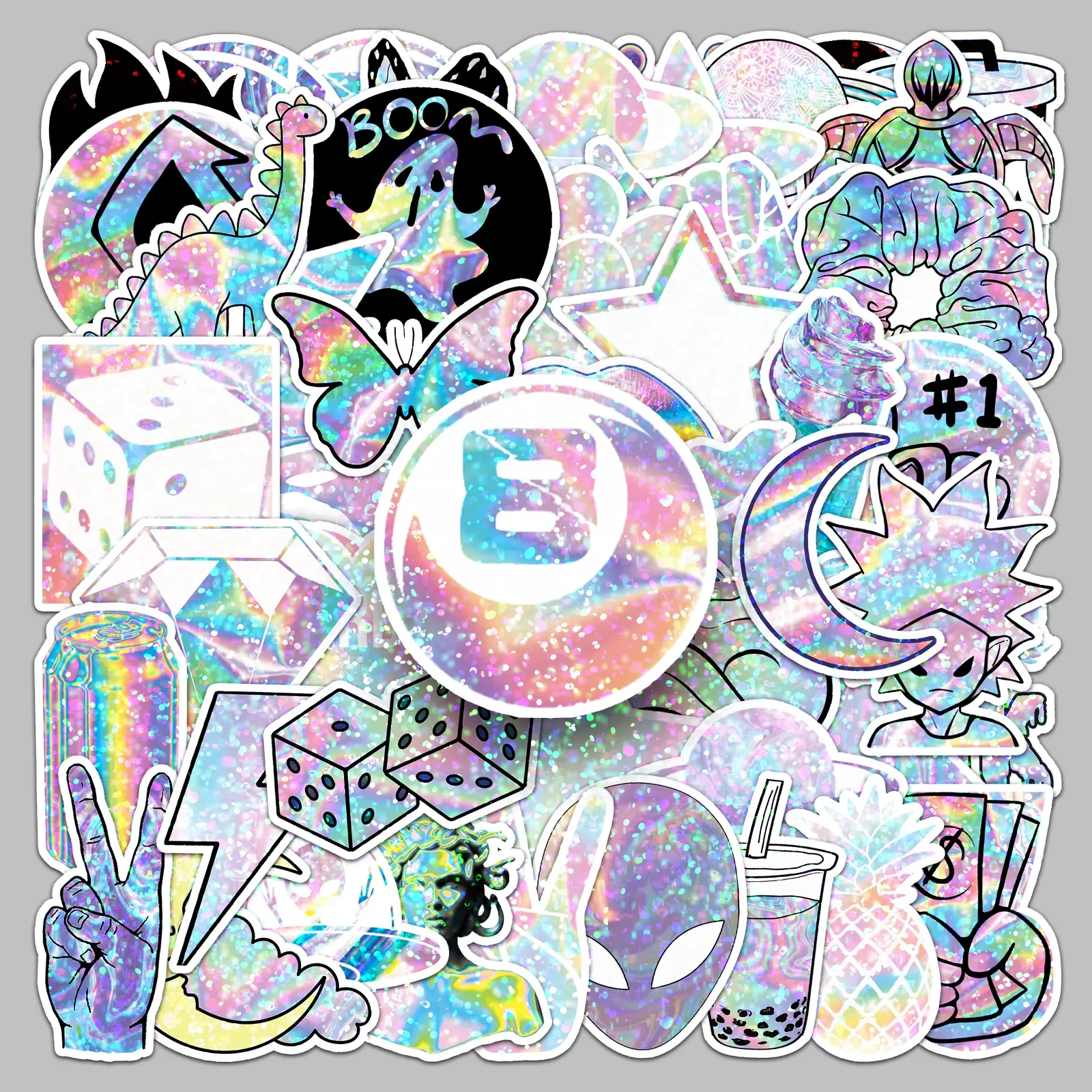 50pcs holographic flash laser personality cool cartoon trend sticker storage box mobile phone case computer scooter sticker