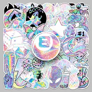 50pcs holographic flash laser personality cool cartoon trend sticker storage box mobile phone case computer scooter sticker