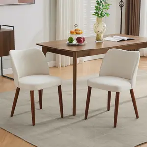 Dining Chair Set of 2, Linen Upholstered Kitchen Chair with Sold Wood Legs, Wing Backrest, Wooden Dinner Chair, Kitchen Chairs with Thick Cushions for Dining Room, Living Room