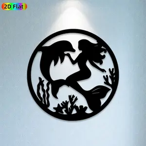 1pc Mermaid & Dolphin Metal Wall Art,Mermaid & Dolphin Statue Mural, Ideal Gift for Easter, Christmas, Ocean Theme Enthusiasts, Rust-Resistant Metal Wall Decor Wall Sculptures, Perfect for Bedroom Wall & Garden Fence Ocean Theme Enthusiasts