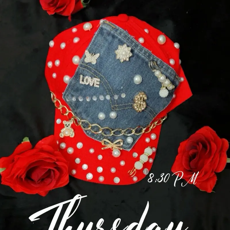 Beautiful Junk Socks and Denim Blinged Trucker Hat for a Day Outing with Pearl Accents and "LOVE" Denim Detail