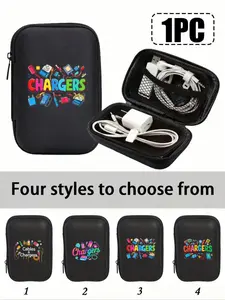 Portable Mini Digital Storage Bag, Cartoon Charging Cable Pattern, Phone Charger Data Line Pouch, Multifunctional Zipper Box