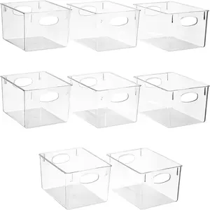 Large Clear Plastic Storage Bins for Shelves, Clothes, with Handle - Clear Storage Bins, Drawer, Shelf, Closet, Pantry, Fridge, Freezer Organizer Bins, Closet Organizers and Storage (8 pack)