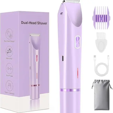 Z ZYLER MART Women's 2-in-1 Dual Head Body Hair Trimmer - IPX7 Waterproof USB Cordless Rechargeable Intimate Trimmer with Ceramic Blades, Electric Razor for Face, Legs, Underarms, Ideal Gift, Cordless Rechargeable Trimmer