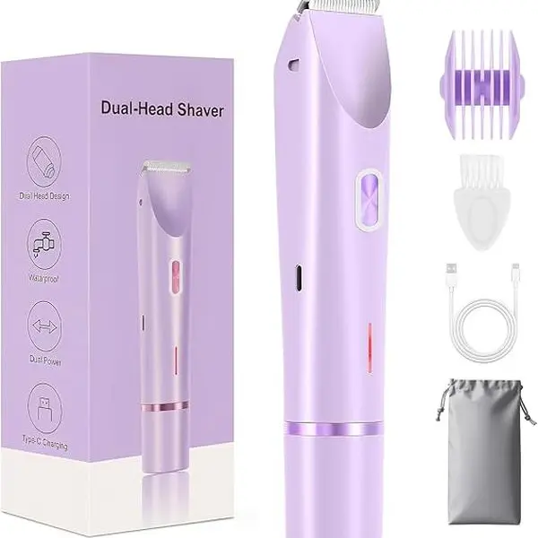 Z ZYLER MART Women's Plastic 2-in-1 Dual Head Body Hair Trimmer - IPX7 Waterproof USB Cordless Rechargeable Intimate Trimmer with Ceramic Blades, Electric Razor for Face, Legs, Underarms, Ideal Gift