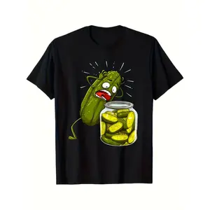 Funny Dill Pickle Jar Art Graphic T-Shirt  Casual Short Sleeve Tee for Men & Women, Halloween Thanksgiving Christmas Gift,  Black, Cute T Shirts, Holiday Novelty Shirt, Machine Washable Print