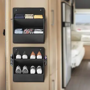 2 Pack Shoe Storage with Sticky Adhesive Tape, Over the Door Shoe Rack, Wall Hanging Shoe Organizer with Large Deep Pockets for Camper, Narrow Space Saving Closet Organizers Black