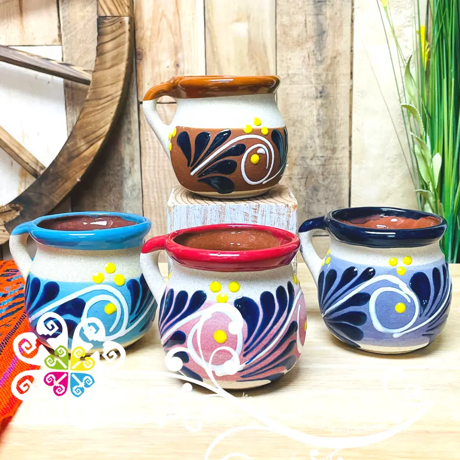 Set of 4 Medium Fiesta Clay Mugs -  Set Taza Barro