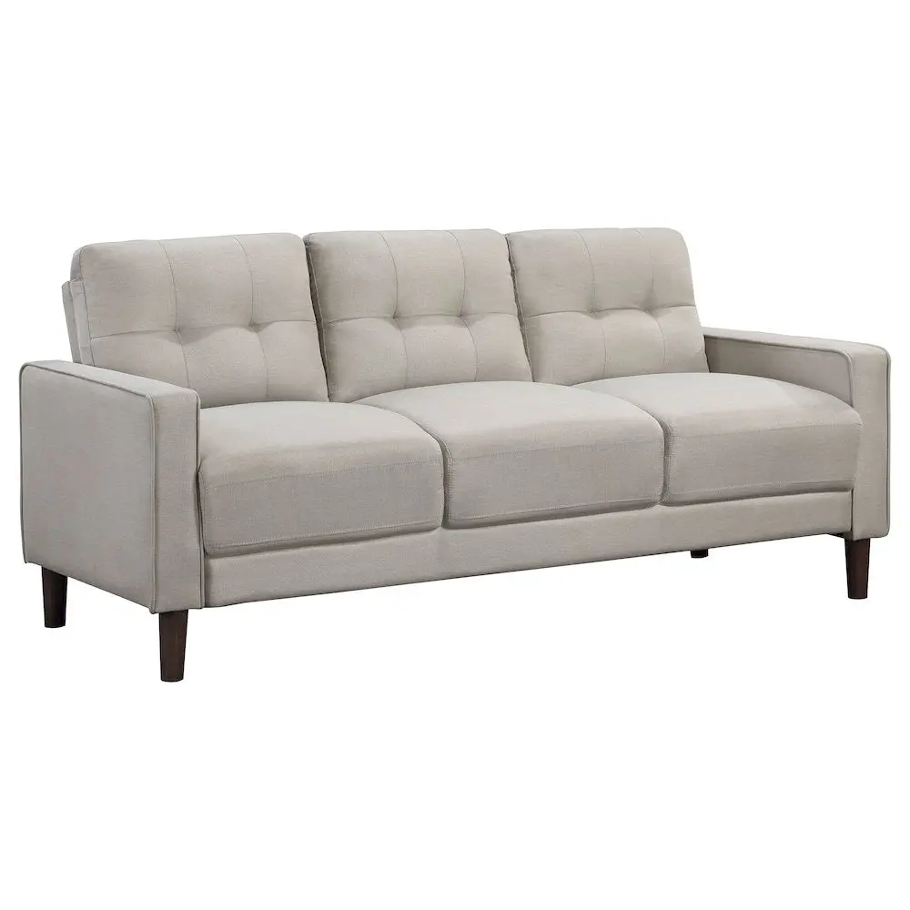 Bowen Sturdy Upholstered Track Arm Grid-Tufted Comfy Couch, Beige Performance Fabric Boxed Back Indoor Sofa, Pocket Coil Cushions