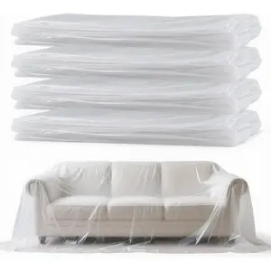 4 Pack Plastic Drop Cloth for Painting, Clear Thick Plastic Sheeting, Large Painters  Tarp, Dust Cover for Couch Floor Carpet, Furniture Protectors -  Renovation Remodeling Cleaning, 8x12 Ft