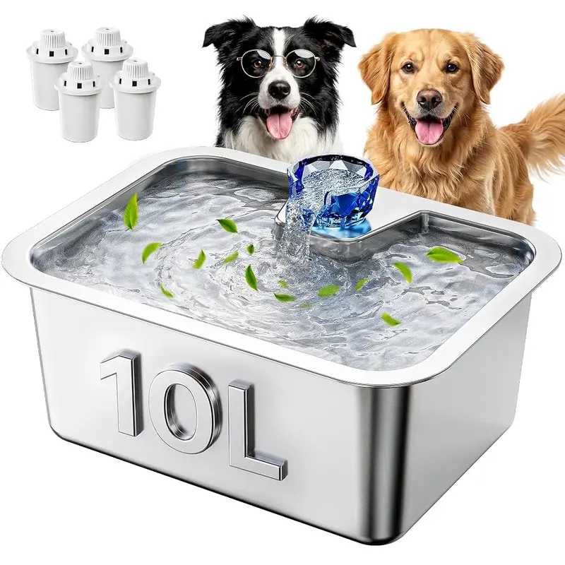 Stainless Steel Dog Water Fountain, 2.6 Gal Extra Large Multi-Filter Pet Fountain with Quiet Pump for Large Dogs, Provides Continuous Supply of Clean Water, Includes 4 Filters familyfun