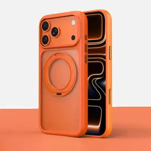 JIACC MagSafe Magnetic 360°Rotation Stand Phone Case For iPhone 17 16 15 14 13 12 Pro Max Plus Air 16E With Ring Holder Frosted Transparent Shockproof Protection Protective Phone Cases Cover