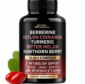 Berberine with Ceylon Cinnamon | Bitter Melon (Karela) | Apple Cider Vinegar | Hawthorn Berry | Citrus Bergamot | Turmeric - 15-in-1 Supplement for Heart Support, Metabolism & Energy - 60 Capsules