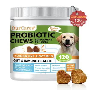 OurCares Probiotic and Digestive Enzyme Dog Chewables with 4 Billion CFU – 120 Count Chicken-Flavored Chews for Gut Health, Digestion and Immune Support Canine Nutritional Supplement