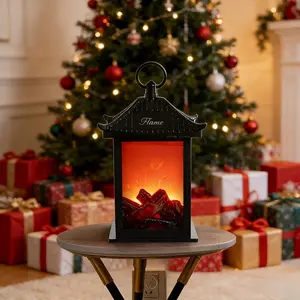 1 cozy fireplace lamp, traditional realistic wood-burning flame effect LED charcoal-style table lamp that creates a Christmas atmosphere
