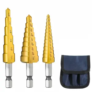 Titanium Coated Step Drill Bit Set, Woodworking Drill Bit Set with Storage Bag, Power Tool Accessories for Wood & Metal, Drill Bits Set