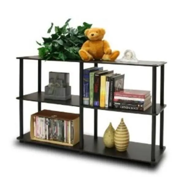 Furinno Turn-N-Tube 3-Tier Double-Size Office Commercial Furniture Storage Display Rack, Espresso & Black, 29.5x47.2x11.6 in, with Rubber Shelves