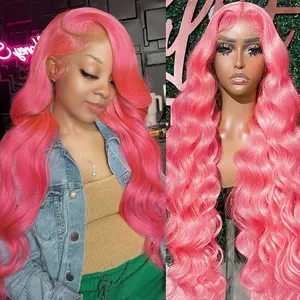Gk Pink Lace Front Wig Human Hair 13x4 Hd Transparent Lace Pink Body Wave Lace Front Wig Human Hair with Baby Hair Colored Wig Human Hair Pre Plucked 200% Density 32Inch