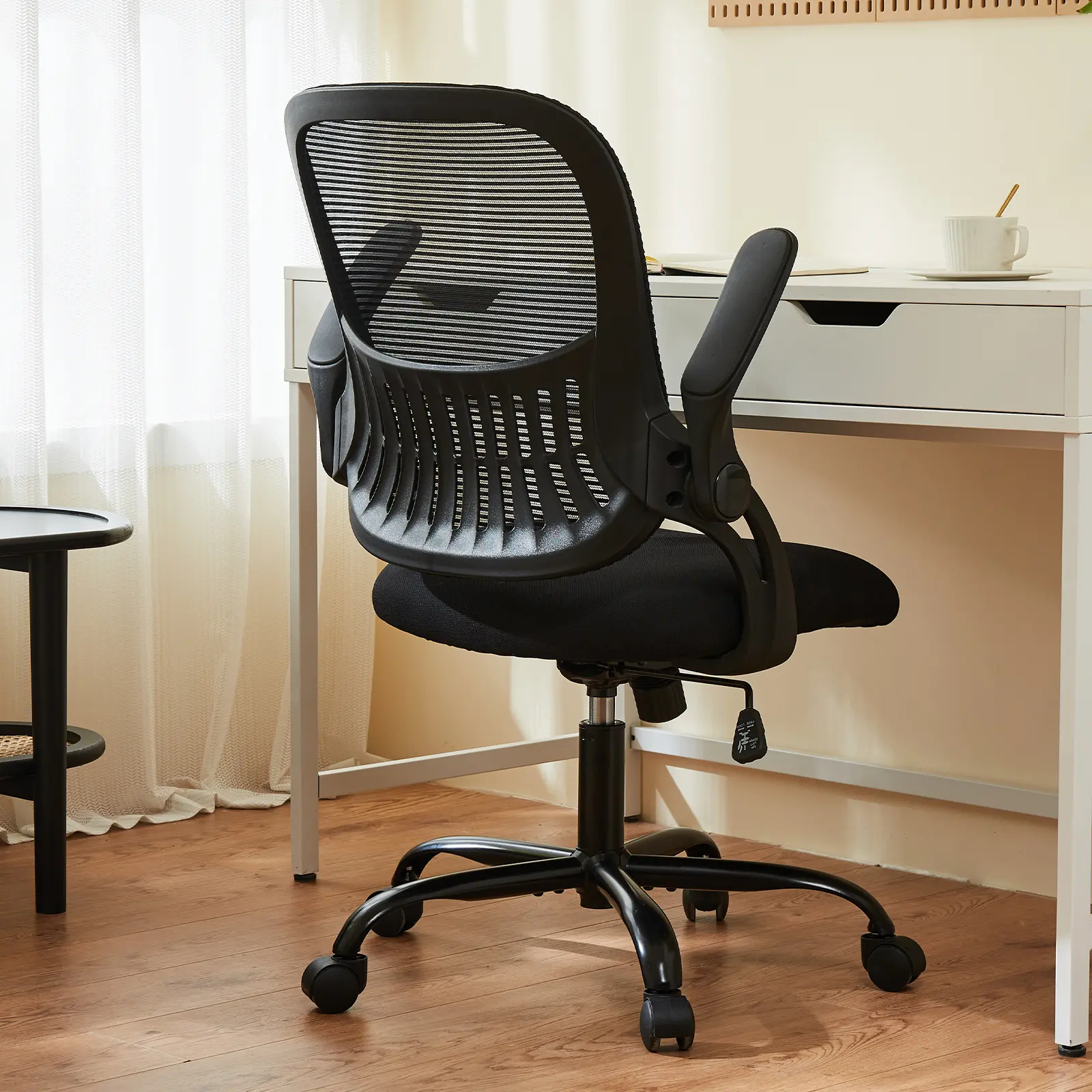 Office Computer Desk Chair, Ergonomic Mid-Back Mesh Rolling Work Swivel Task Chairs with Wheels, Comfortable Lumbar Support, Comfy Flip-up Arms for Home, Bedroom, Study, Student, Black Home Office Computer Chair - Ergonomic Mid Back Desk with Lumbar