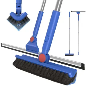 Scrubber Grout Brush with 16.92IN Large Squeegee, V-Scrub Brush and Foam Squeegee Collaborate For Tiles, Marble, in Bathrooms,,Garages, Pet Hair