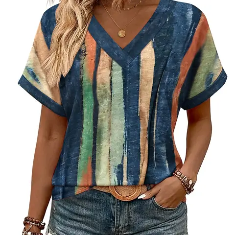 ZEAGOO Women's Basic Body Hugging Tshirt - Fitted Spandex Polyester Summer Top, V-Neck, Rolled Short Sleeves, Batwing Sleeves, Comfortable Minimalist Casual Everyday Blouse