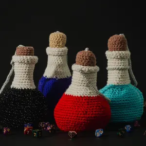 Crocheted Potion Bottle Dice Bag - Home Organizer Storage Holder for Dice