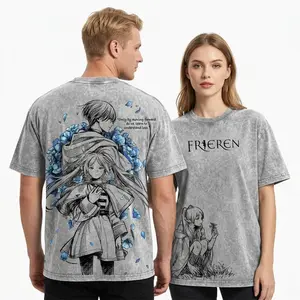 Frieren x Himmel Tee Washed – Frieren: Beyond Journey’s End Vintage Washed Heavy Cotton Oversized Anime Manga T-Shirt & Hoodie, Double Printed Retro Unisex Streetwear Graphic Top, Love After the Journey Fantasy Edition