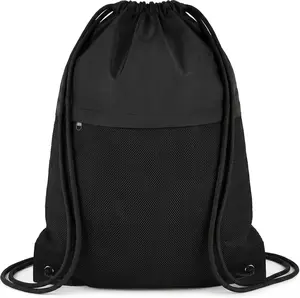 Drawstring Backpack Gym Bag - String Gym Bag for Men & Women, Lightweight Cinch Sports Sackpack for Beach, Travel, Yoga, Swimming, Black
