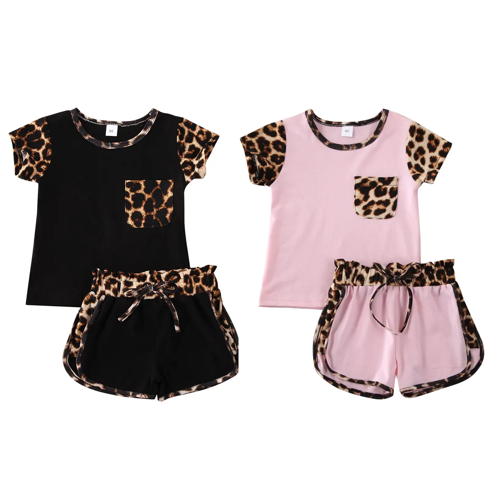 Toddler Infant Kid Baby Girl Shorts Outfit Short Sleeve Leopard T-Shirt Elastic Waist Shorts Pants Summer Clothes Set #Springtok