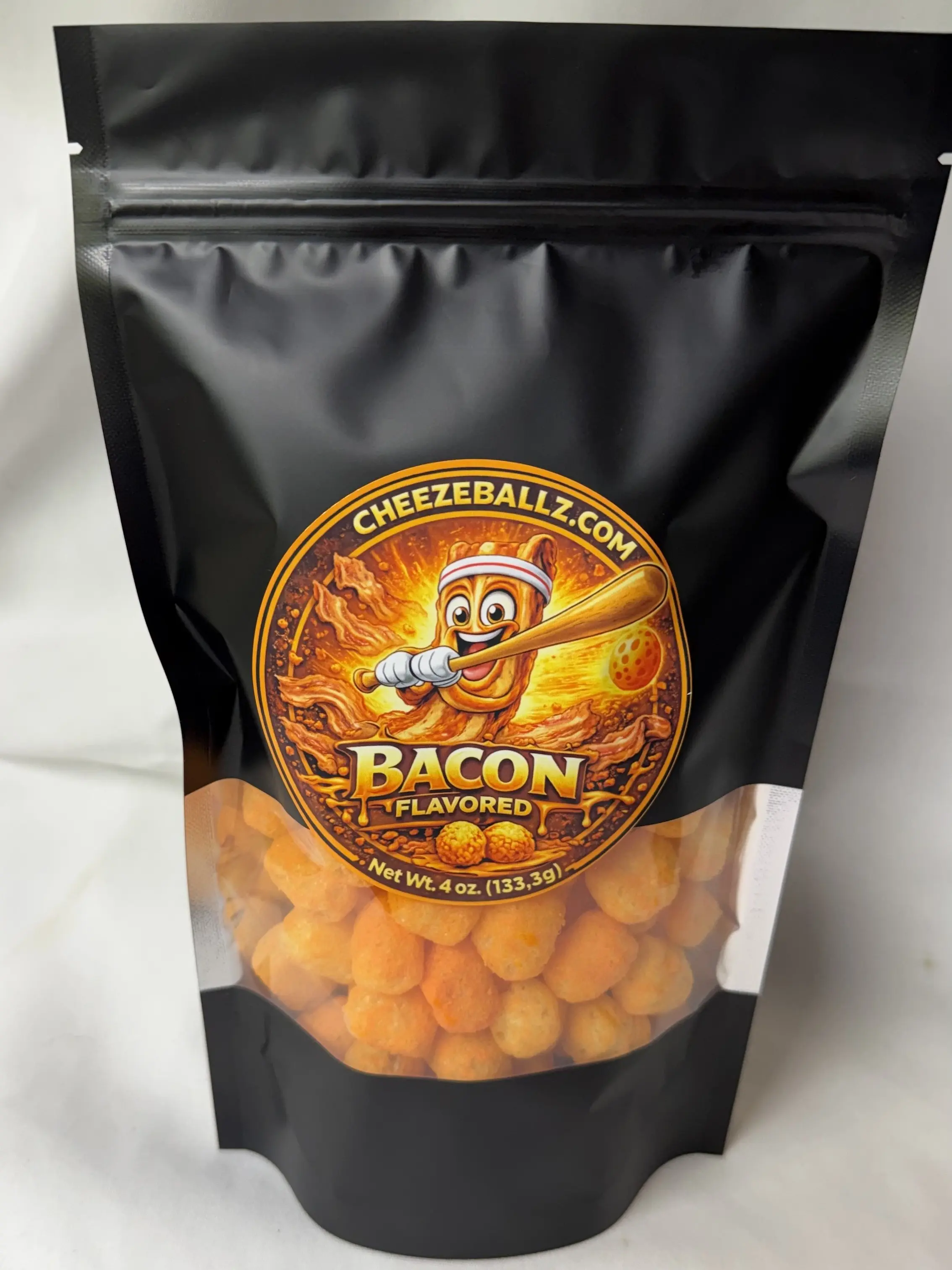 Bacon - Gourmet Flavored Cheese Ball Puffs - 4 oz. Bag (Cheesy Snack, Crispy, & Crunchy Goodness!!)
