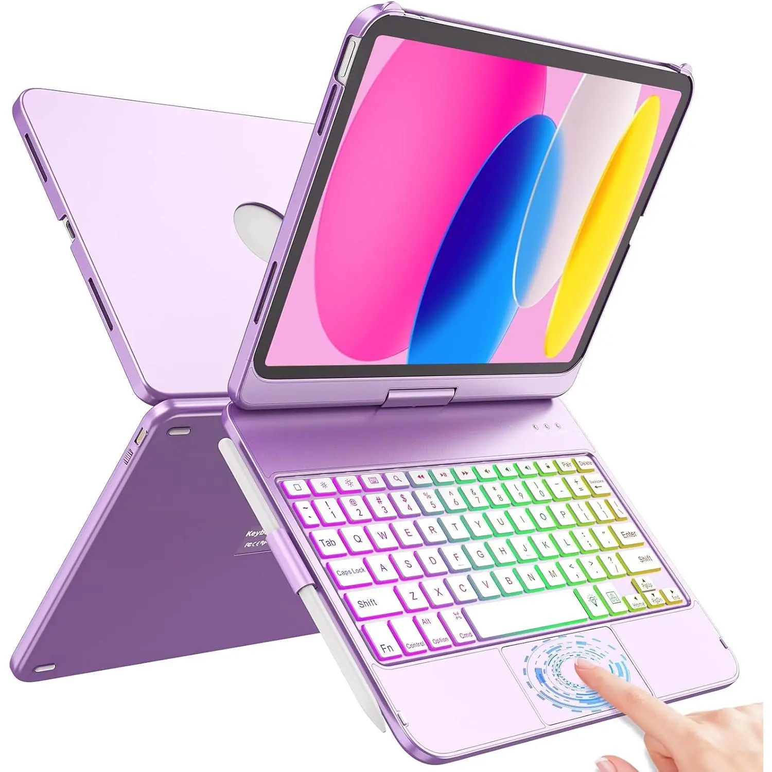 Touch Keyboard Case for iPad A16 11th Generation 11 Inch with Backlit Keyboard, 360? Rotation, and Pencil Holder, Purple