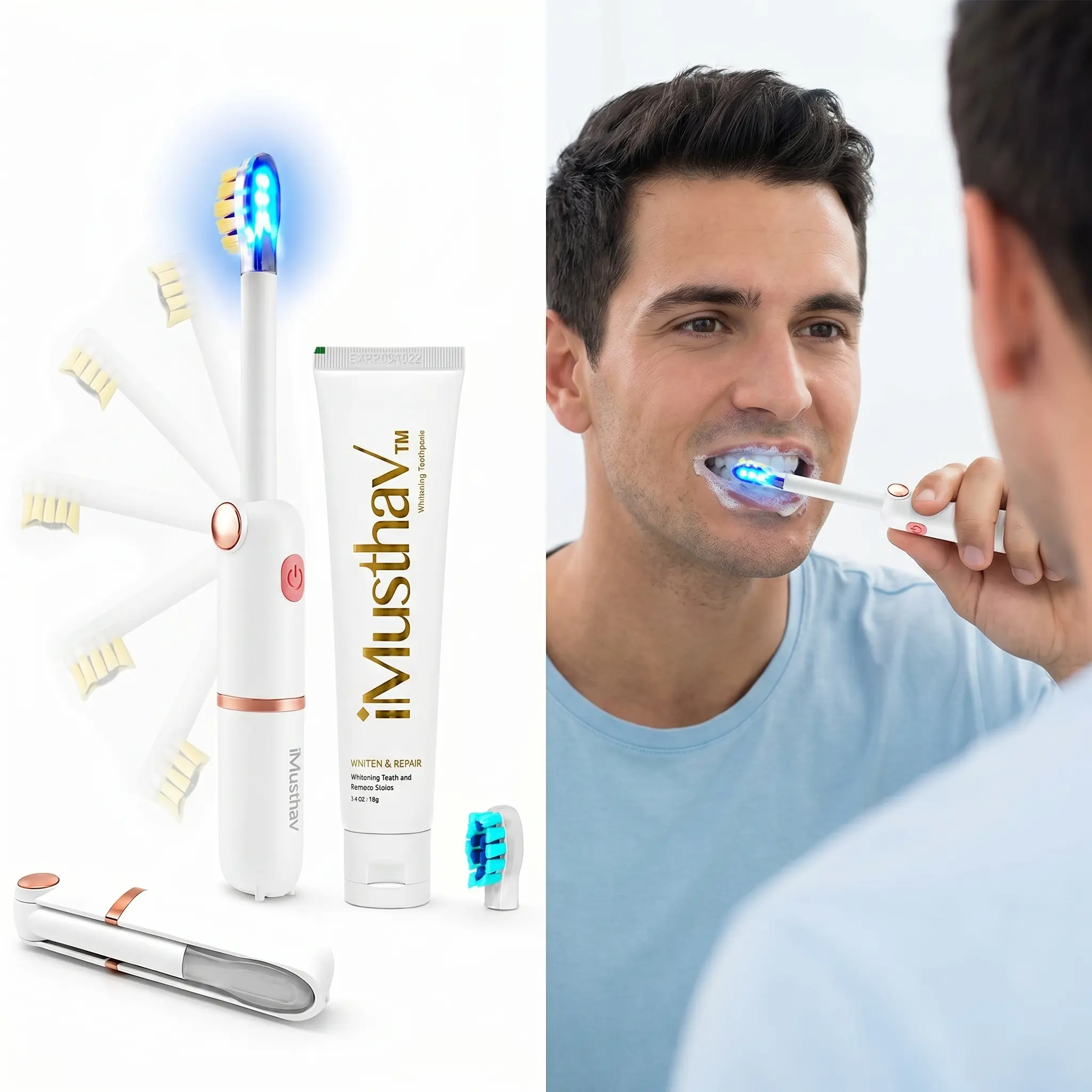 Foldable Travel Sonic Electric Toothbrush with Whitening Feature | Electric Toothbrush for Adults | Travel Toothbrushes