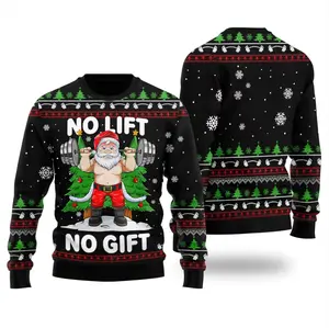 Funny Gym Santa Christmas Sweater – “No Lift No Gift” Ugly Holiday Knit Pullover | Perfect Xmas Outfit for Fitness Lovers