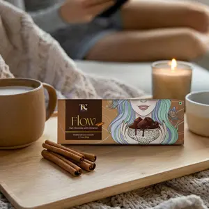 TAC Delights Flow Chocolate for Women (1 box of 5 serving bars ); 1.76 oz - Premium Dark Chocolate bar with Cinnamon - Supports monthly cycles and ease mood swings