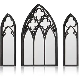 3 Pack Gothic Mirrors, Cathedral Arch Frame, Tiny Gothic Room Decor - 9.8 inches Spooky Decorative Rustic Wall Hanging for Bedroom & Bathroom