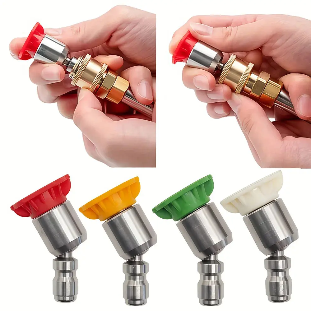 Stainless Steel Pressure Washer Nozzle - 1pc 1/4'' Quick-Connect 52mm Rotating Tip with Adjustable Spray Direction, Choose Your Spray Pattern, Anti-Rust for Home Improvement, Garden Watering