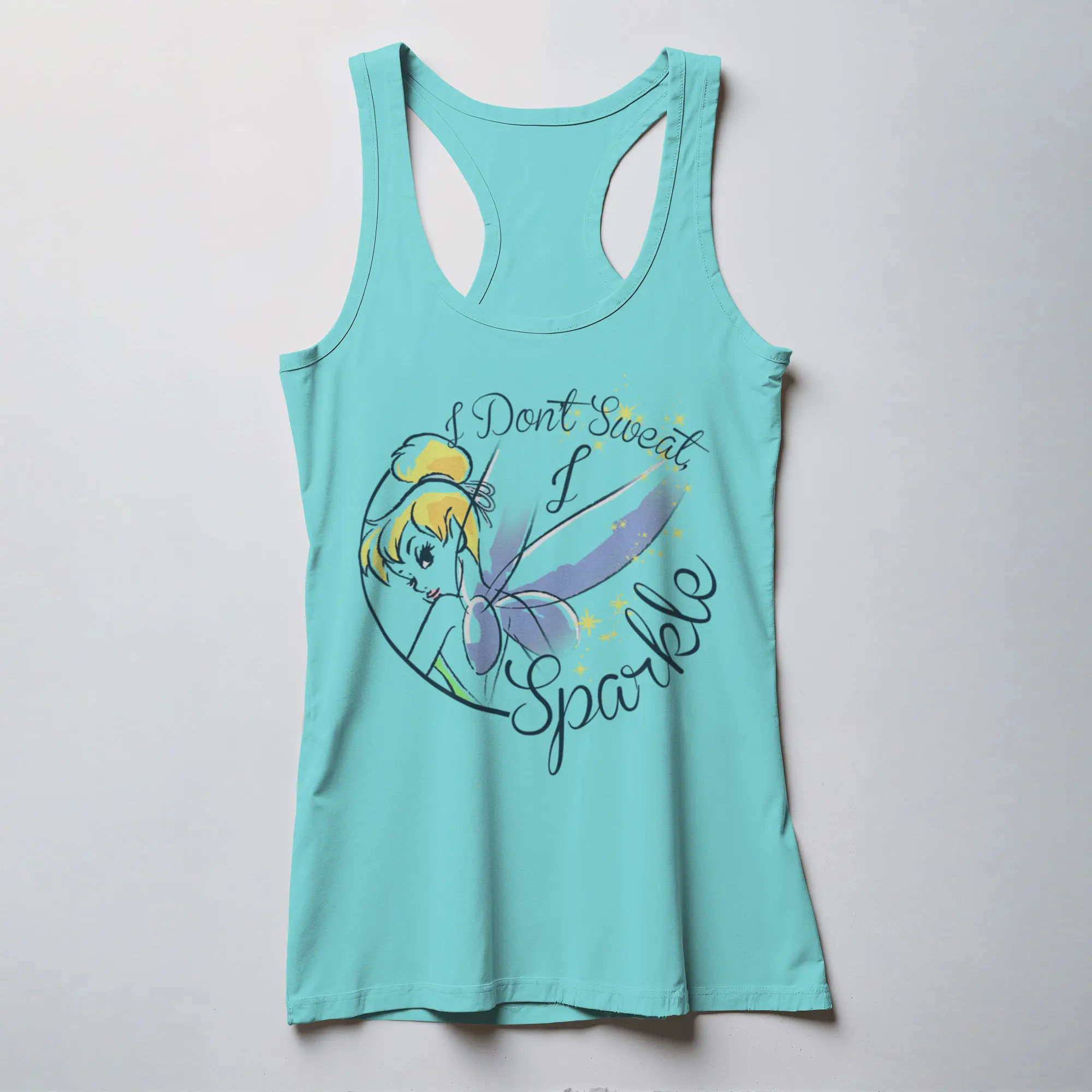 Juniors Womens Peter Pan Tinkerbell I don't Sweat, I sparkle Racerback Tank Top