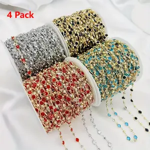 4-Pack Pure Copper Jewelry Making Kit, 39.37" Handmade Chain Strap with 6mm Wrapped Glass Beads for DIY Bracelets And Necklaces, Jewelry Repair Supplies, Necklace Crafting, Trendy Craft Accessory, Stylish Jewelry Cord, Highquality Craft Materials