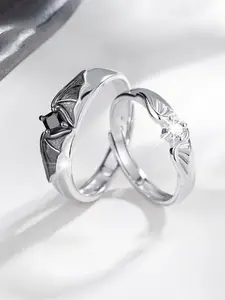 Angel devil couple promise ring, engagement wedding ring open ring set, suitable for men and women, cubic zirconia crystal jewelry, love ritual sense, unique design, exclusive sweetness, suitable for girlfriend, boyfriend and Valentine's Day gift, Christm