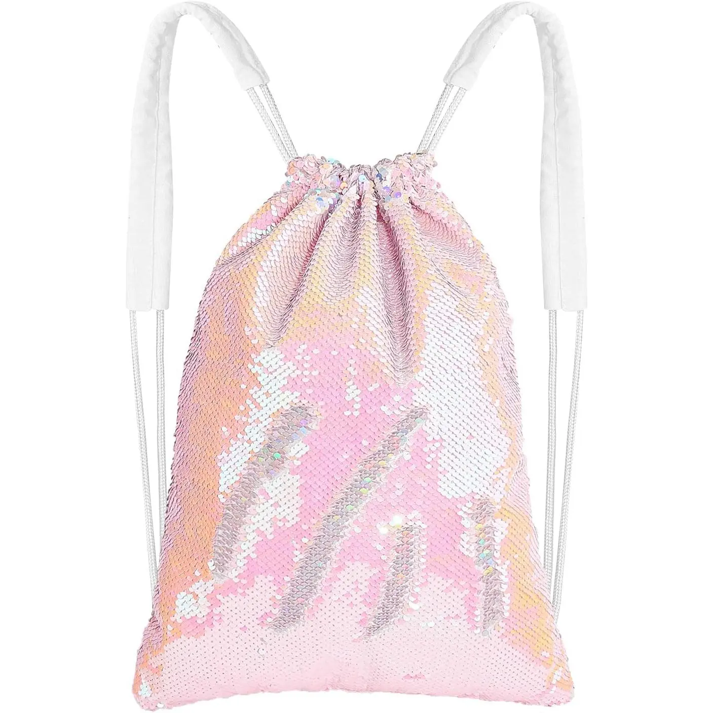 L-CPB028 Sparkly Drawstring Backpack Mermaid Sequin Dance Bag Sports Gym Beach Swim Backpack Birthday Easter Gift Bag