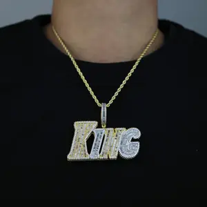 Men's Hip Hop Trend King Letter Zircon Pendant Necklace, Artificial Gems Jewelry Accessory, In-Stock Male Necklace for eBay Sourcing