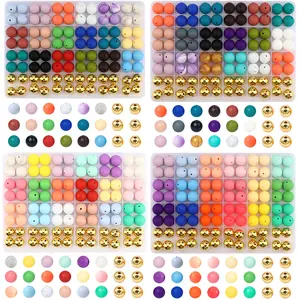 96pcs 15mm Round Silicone Beads, Loose Pack, DIY Mix Beads, DIY Keychain, Necklace, Jewelry Making, Focus Beads, Rubber Bracelet Beads